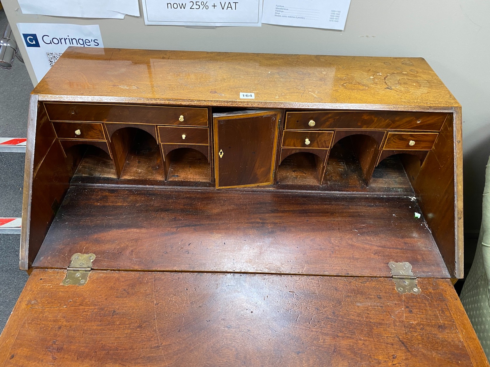 A George III mahogany bureau, width 91cm, depth 50cm, height 106cm